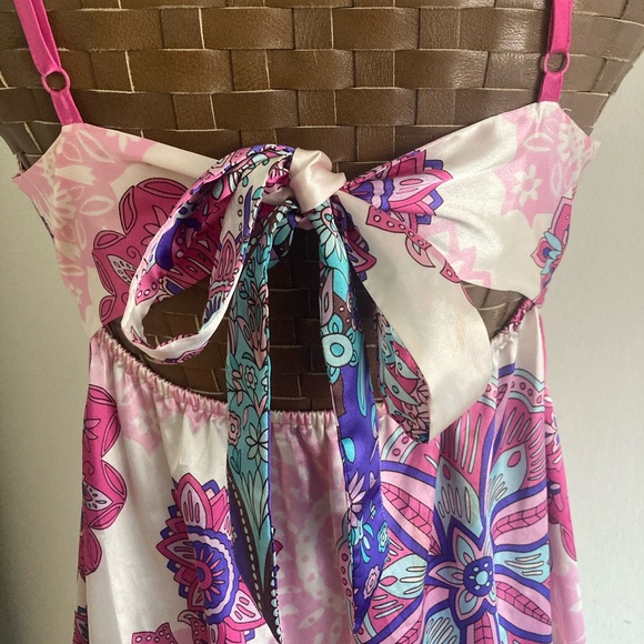 Guess Satin Summer Dress Pink/Blue Multicolour Size Medium. - Picture 6 of 10